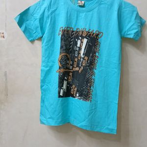 Printed Kids Round Neck Blue T-Shirt