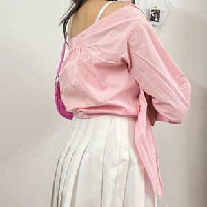 H&m baby pink tie up shirt