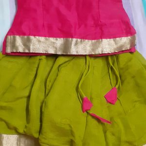 Pink With Green Pavadai Sattai