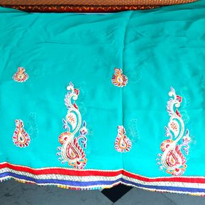 Green Colour Embroidery Saree