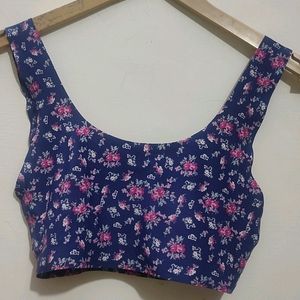 Blue 🔵 Pink Flower 🌺 Print Sport Bra Non Padded