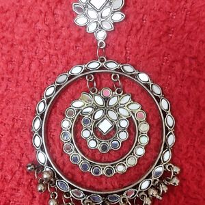 Oxidised Mirror Chaandbaali Baali Long Earnings