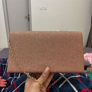 Rose Gold Glittery Clutch With Sling