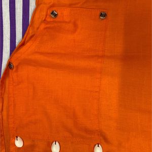 HANDWORK ORANGE SLEEVELESS KURTI