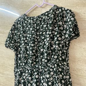 Green With White Flowers Pattern Dress