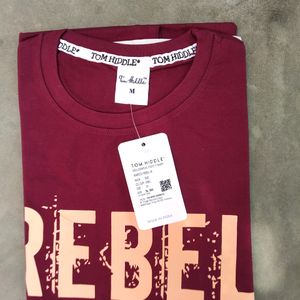 Brand New Maroon Printed Pure Cotton T-shirt