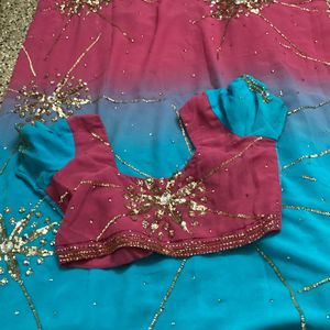 Beautiful Pink N Blue Party Wear Saree