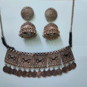 Ethnic Set Oxidized Necklace And Earring