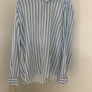 White And Blue Cotton Silk Shirt (Men)