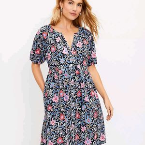 Loft Tall Spring Bloom Button Swing Dress