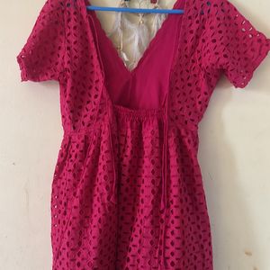 Pink Self Design Dress