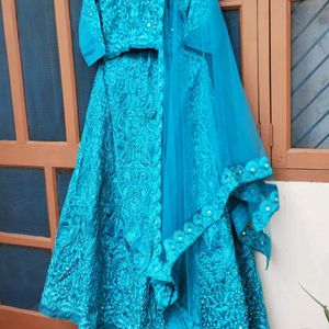 TURQUOIS BLUE HEAVY EMBROIDERED LEHENGA CHOLI SET