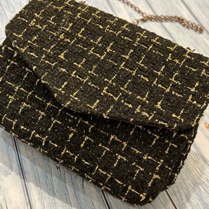 Shein Black And Gold Checkered Sling Bag