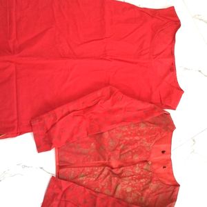 Bright Red Colour Kurta With Jacket