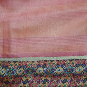 Pink and Orange Stripes Designer Saree with Blouse