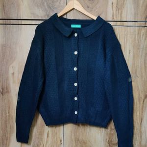 Dark Blue Front Open Sweater Size-44-46