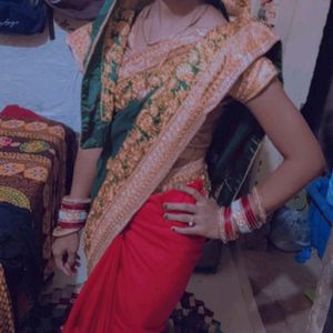 Red And Green Combo Saree