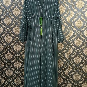 Abaya Striped Dark Green Colour New Adjustabl