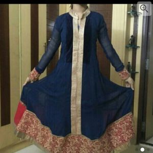 Blue And Red Gown With Dupatta