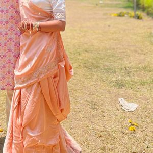 PEACH-WHITE COMBINATION HANDWORK CHOLI