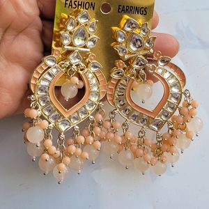 Peach Kundan Earrings Set