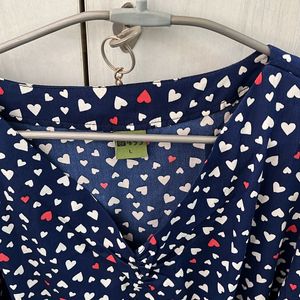 Heart Print Navy Blue Top For Women