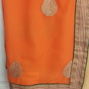 Orange Cream Saree