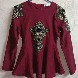 PG Trendy Designer Party Top Flared Maroon