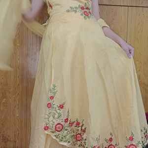 Yellow Designer Embroidered Gown On Eid