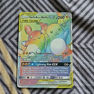 Pokemon Card Rainbow Raichu And Alolan Raich Gx