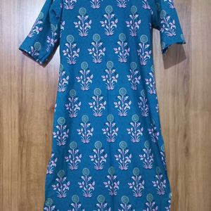 Women Printed Art Silk A-line Kurta( Blue)