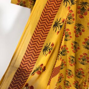 Mustard Yellow Printed Kurta & Dupatta (Women’s)