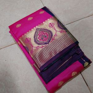 Dark Pink Polyester Saree With Butta Work