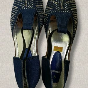 Navy Blue Denim Sandal/Flats For Women, (UK 6)