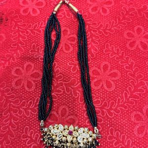 Designer Black Moti Golden Necklace