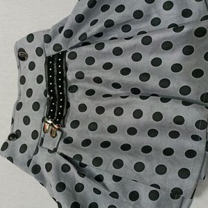 Grey Scirt With Black Polka Dots