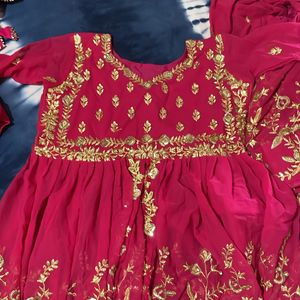 Hot Pink Designer Georgette Paplum Lehenga