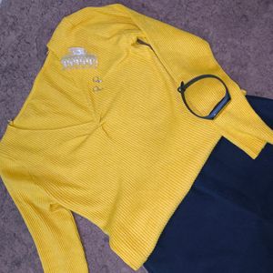 Yellow Winter Top With V Neck