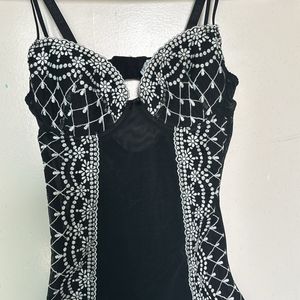 EMBROIDERED MESH CORSET SHEER TOP