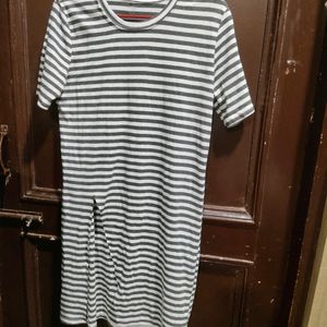 Korean T Shirt Dress White Stripped