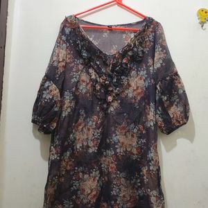 Floral Printed Long Top/Short Dress Size 36