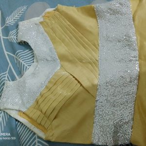 Party Wear Golden Gown With Silver Embroidery