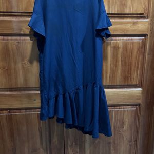 Linen Loose Dress Frill At Bottom