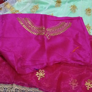 Net Lahenga With Net Dupatta And Raw Silk Blouse Piece