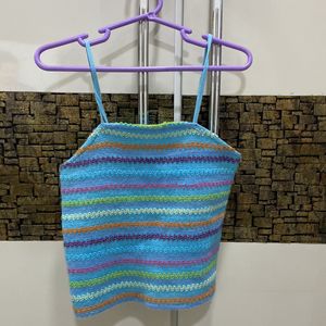 blue knit crop top