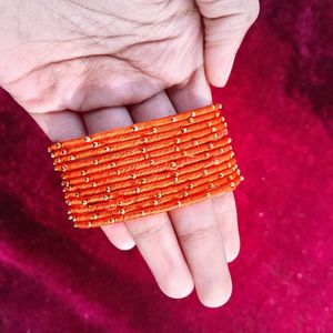 Orange Thread Wirk Bangles With Gold Bangle