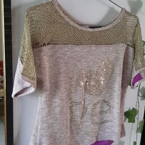 Golden Neckline Knitted Top