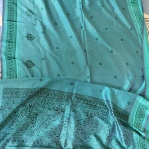 Seagreen Dual Shaded Saree With Black Print