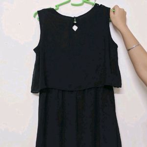 Criss Cross Neck Black Flared Dress