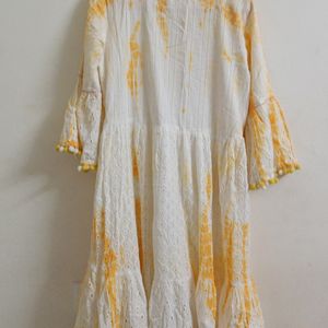 Yellow White Flared Mini Dress